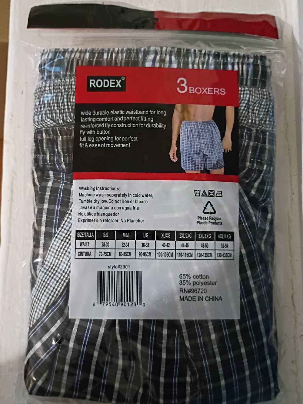 Rodex Men’s Blue & Black Plaid Boxer Shorts - 3 Pack